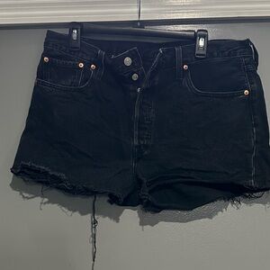 Levi's Black Jean Shorts with Frayed Hem